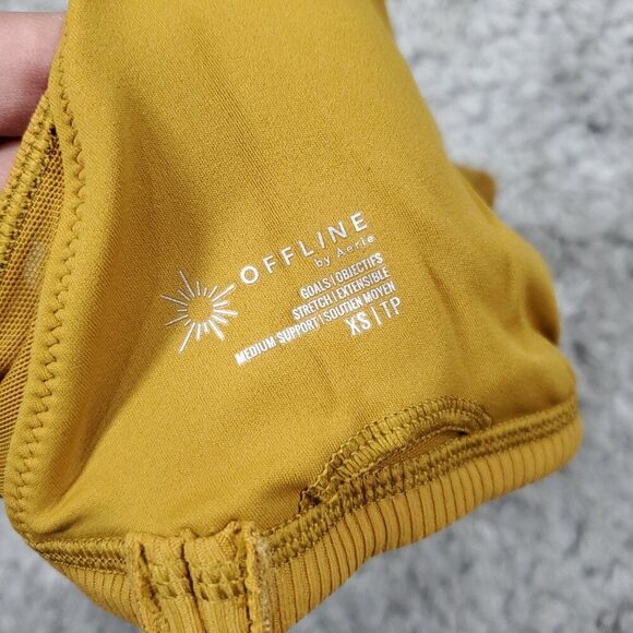 Aerie Offline Ribbed Plunge Sports Bra Yellow Brown Honey Goals Stretch Size XS - Picture 4 of 6